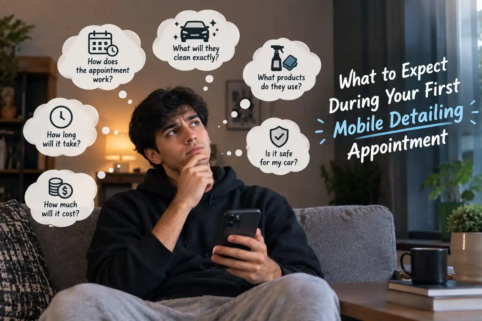 Customer waiting at home during a first mobile detailing appointment
