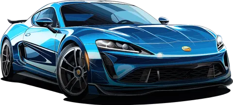 Glossy blue sports car illustration showing a showroom shine after mobile car detailing in Seattle